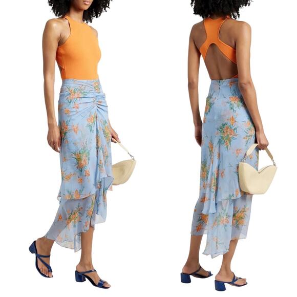 NWT Veronica Beard Sira Floral Ruffle Silk Chiffon Skirt Size 8 - Picture 1 of 7